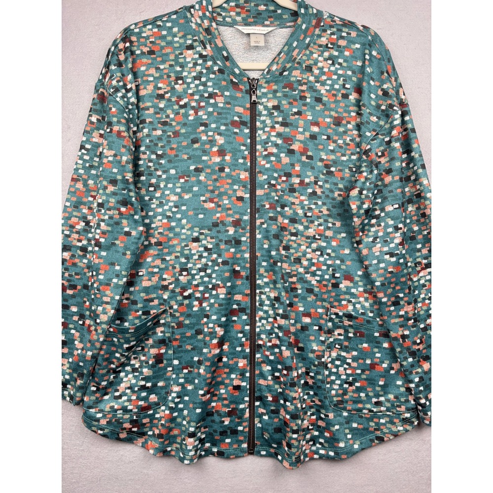 Christopher & Banks Jacket Womens L Geometric Print Mock Neck Zip Front